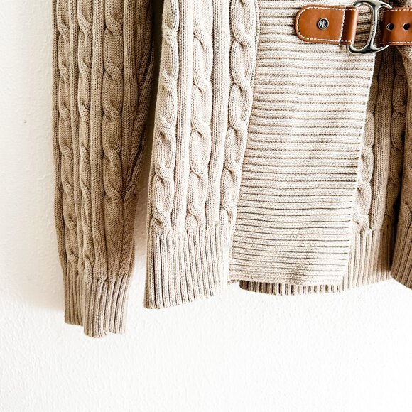 LAUREN RALPH LAUREN Cream Shawl Collar Cable Knit Sweater 100% Cotton XLarge - Picture 5 of 8